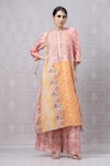 Buy_Niki Mahajan_Orange Crepe Handblock Printed Vintage Floral Embroidered Yoke Kurta With Pant _at_Aza_Fashions