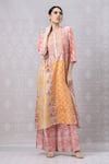 Niki Mahajan_Orange Crepe Handblock Printed Vintage Floral Embroidered Yoke Kurta With Pant _Online_at_Aza_Fashions