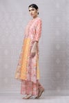 Buy_Niki Mahajan_Orange Crepe Handblock Printed Vintage Floral Embroidered Yoke Kurta With Pant _Online_at_Aza_Fashions