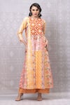 Buy_Niki Mahajan_Orange Crepe Handblock Printed Vintage Beads Embroidered A-line Kurta With Pant _at_Aza_Fashions