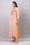 Niki Mahajan_Orange Crepe Handblock Printed Vintage Beads Embroidered A-line Kurta With Pant _Online_at_Aza_Fashions