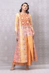 Buy_Niki Mahajan_Orange Crepe Handblock Printed Vintage Beads Embroidered A-line Kurta With Pant _Online_at_Aza_Fashions