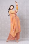 Buy_Niki Mahajan_Orange Crepe Handblock Printed Abstract Round Kurta With Pant _Online_at_Aza_Fashions