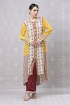 Buy_Niki Mahajan_Yellow Crepe Handblock Printed Vintage Floral Collar Wildflower Kurta With Pant _at_Aza_Fashions