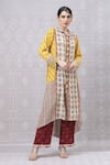 Niki Mahajan_Yellow Crepe Handblock Printed Vintage Floral Collar Wildflower Kurta With Pant _Online_at_Aza_Fashions