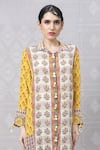 Shop_Niki Mahajan_Yellow Crepe Handblock Printed Vintage Floral Collar Wildflower Kurta With Pant _Online_at_Aza_Fashions