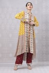 Niki Mahajan_Yellow Crepe Handblock Printed Vintage Floral Collar Wildflower Kurta With Pant _at_Aza_Fashions