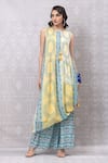 Buy_Niki Mahajan_Yellow Crepe Handblock Printed Vintage Floral Round Geometric Kurta With Skirt _at_Aza_Fashions