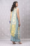 Shop_Niki Mahajan_Yellow Crepe Handblock Printed Vintage Floral Round Geometric Kurta With Skirt _at_Aza_Fashions