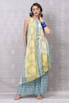 Niki Mahajan_Yellow Crepe Handblock Printed Vintage Floral Round Geometric Kurta With Skirt _Online_at_Aza_Fashions