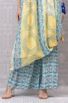 Buy_Niki Mahajan_Yellow Crepe Handblock Printed Vintage Floral Round Geometric Kurta With Skirt 