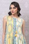 Shop_Niki Mahajan_Yellow Crepe Handblock Printed Vintage Floral Round Geometric Kurta With Skirt 