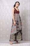 Niki Mahajan_Maroon Crepe Handblock Printed Geometric Floral U-neck Kurta With Skirt _Online_at_Aza_Fashions