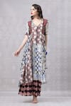 Niki Mahajan_Maroon Crepe Handblock Printed Geometric Floral Abstract Kurta With Skirt _at_Aza_Fashions