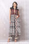 Buy_Niki Mahajan_Maroon Crepe Handblock Printed Traditional Plunge-v Kurta With Pant _Online_at_Aza_Fashions