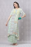 Buy_Niki Mahajan_Blue Chanderi Hand Block Vintage Round Kurta With Pant _at_Aza_Fashions