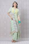 Niki Mahajan_Blue Chanderi Hand Block Vintage Round Kurta With Pant _Online_at_Aza_Fashions