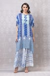 Niki Mahajan_Blue Crepe Hand Block Vintage Round Kurta And Pant Set _Online_at_Aza_Fashions