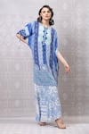 Shop_Niki Mahajan_Blue Crepe Hand Block Vintage Round Kurta And Pant Set _Online_at_Aza_Fashions