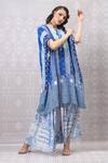 Niki Mahajan_Blue Crepe Hand Block Vintage Round Kurta And Pant Set _at_Aza_Fashions