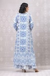 Shop_Niki Mahajan_Blue Crepe Hand Block Vintage V-neck Asymmetric Kurta With Pant _at_Aza_Fashions