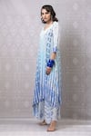 Buy_Niki Mahajan_Blue Crepe Hand Block Vintage Leaf Asymmetric Kurta With Pant _Online_at_Aza_Fashions