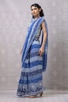 Buy_Niki Mahajan_Blue Georgette Hand Block Vintage Round Pre-draped Saree With Blouse _Online_at_Aza_Fashions