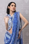 Niki Mahajan_Blue Georgette Hand Block Vintage Round Pre-draped Saree With Blouse _at_Aza_Fashions