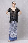 Buy_Niki Mahajan_Black Crepe Hand Block Vintage V-neck Top With Print Pant _at_Aza_Fashions