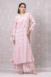 Buy_Niki Mahajan_Pink Crepe Hand Block Vintage Round Pearl Embroidered Kurta With Pant _at_Aza_Fashions