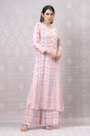 Niki Mahajan_Pink Crepe Hand Block Vintage Round Pearl Embroidered Kurta With Pant _Online_at_Aza_Fashions