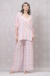 Buy_Niki Mahajan_Pink Crepe Hand Block Vintage U Neck Short Kaftan With Pant _at_Aza_Fashions