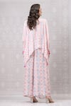 Shop_Niki Mahajan_Pink Crepe Hand Block Vintage U Neck Short Kaftan With Pant _at_Aza_Fashions