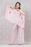 Buy_Niki Mahajan_Pink Crepe Hand Block Vintage U Neck Short Kaftan With Pant _Online_at_Aza_Fashions