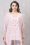 Niki Mahajan_Pink Crepe Hand Block Vintage U Neck Short Kaftan With Pant _at_Aza_Fashions