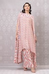 Niki Mahajan_Pink Crepe Hand Block Vintage Boat Embroidered Kurta And Pant Set _at_Aza_Fashions