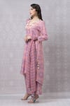 Buy_Niki Mahajan_Pink Crepe Hand Block Vintage V-neck Kurta Pant Set _Online_at_Aza_Fashions