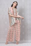 Buy_Niki Mahajan_Beige Crepe Hand Block Vintage Round Short Kaftan With Pant _Online_at_Aza_Fashions