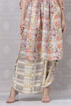 Buy_Niki Mahajan_Beige Crepe Hand Block Vintage Round Kurta With Draped Pant _Online_at_Aza_Fashions