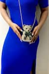 Buy_WAGON HORSE_Gold Crystal Spencer Bear Shaped Clutch _at_Aza_Fashions