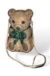 WAGON HORSE_Gold Crystal Spencer Bear Shaped Clutch _at_Aza_Fashions