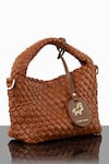 Buy_WAGON HORSE_Brown Metallic Basket Weave Bag _Online_at_Aza_Fashions