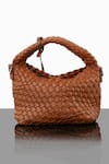 Shop_WAGON HORSE_Brown Metallic Basket Weave Bag _Online_at_Aza_Fashions