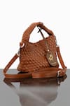 WAGON HORSE_Brown Metallic Basket Weave Bag _at_Aza_Fashions