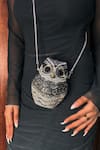 Buy_WAGON HORSE_Black Rhinestone Lucky Owl Shaped Bag _at_Aza_Fashions