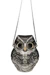 WAGON HORSE_Black Rhinestone Lucky Owl Shaped Bag _Online_at_Aza_Fashions