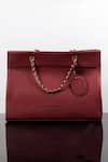 WAGON HORSE_Maroon The Iconic Textured Pattern Tote Bag _at_Aza_Fashions