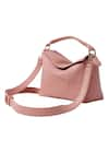 WAGON HORSE_Peach Stitchline Thread Verano Rose Cuboid Shaped Bag _at_Aza_Fashions