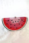 Buy_WAGON HORSE_Red Rhinestone Watermelon Shaped Bag _at_Aza_Fashions