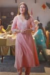 Buy_Sheetal Batra_Pink Kurta Silk Chanderi Embroidered Kashmiri Tilla V Neck Sanvi And Salwar Set _at_Aza_Fashions